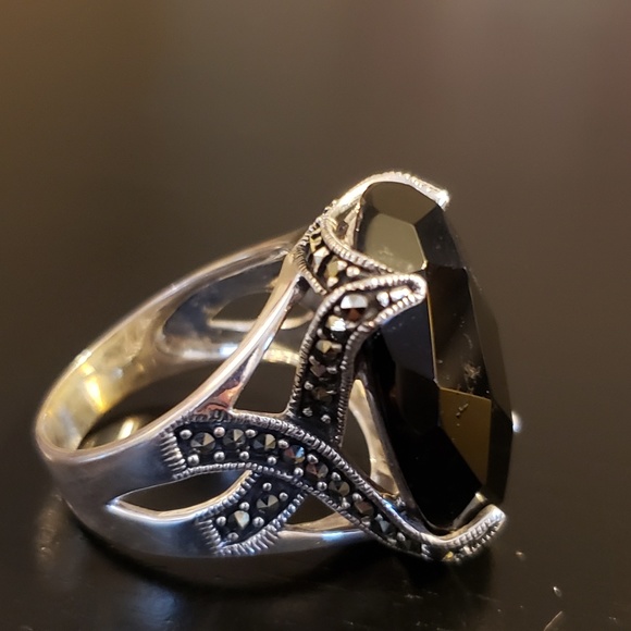 💕Black Onyx Macasite Sterling Ring - Picture 2 of 6
